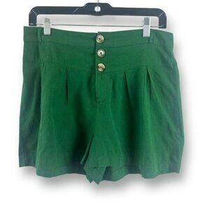 Me To We Women's M High Waist Button Fly Trouser Shorts Kelly Green Linen Blend
